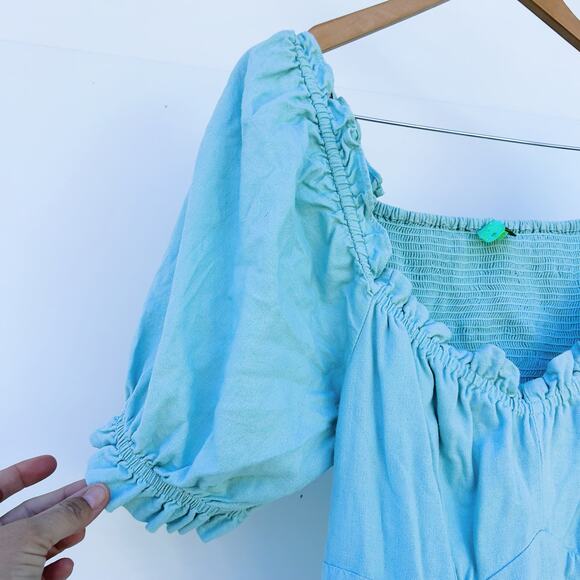 Farm Rio Puff Sleeve Maxi Dress Backless Cut Out Blue Prairie Large - Picture 5 of 10